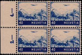 Flugpost 1954, REINBLAU Nr. F44c Viererblock **, 1200.-