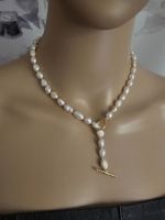 1x Perlenkette Kette Zuchtperlen weiß mit Charme Barock Mode