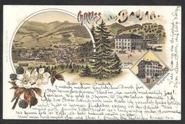 Bauma farbige Lithografie Postgebäue Gasthof Tanne etc.