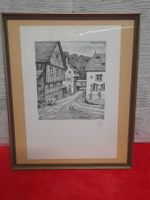 Gerahmte Lithographie, signiert, 1945, CH-Dörfchen