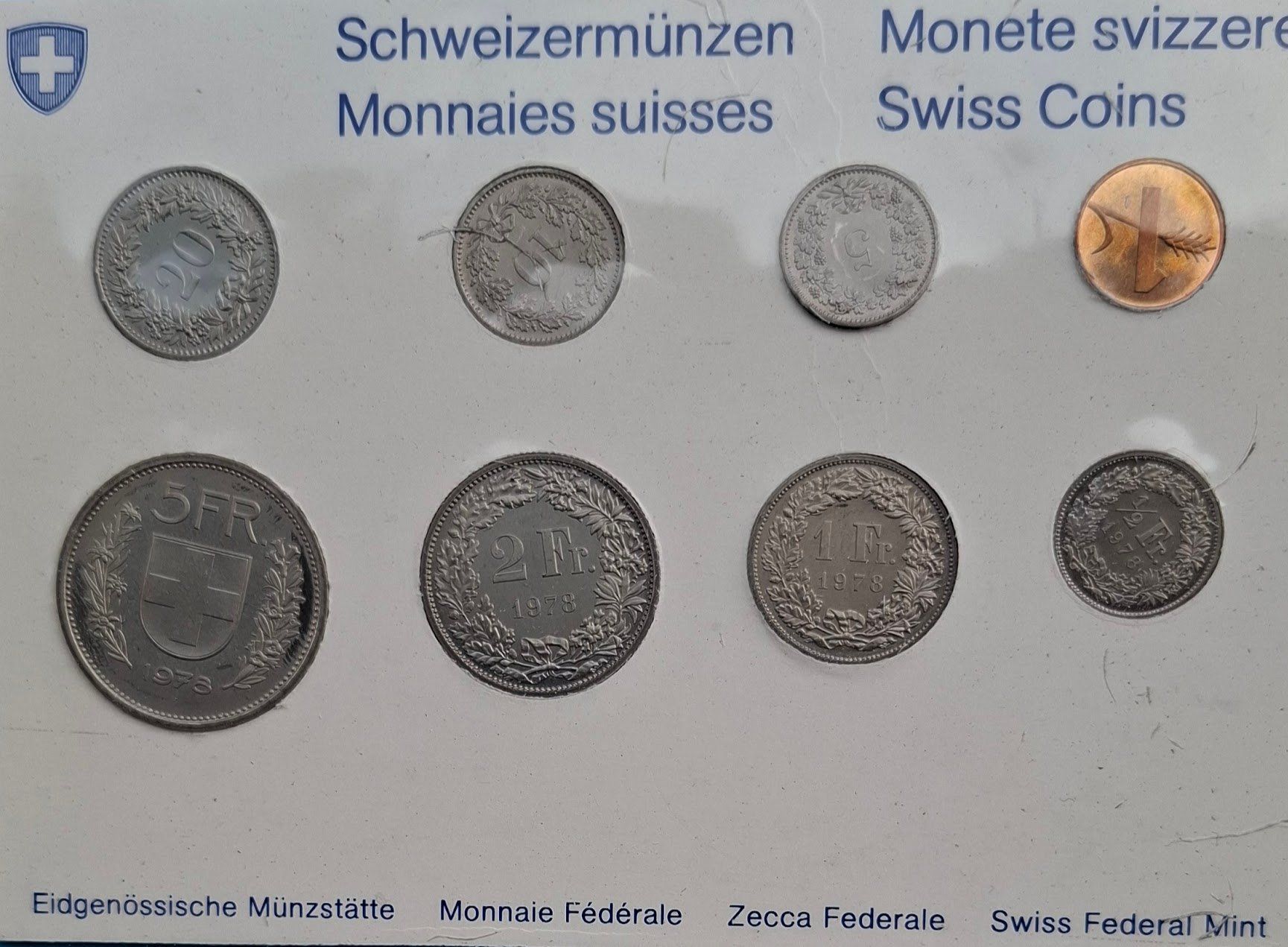 Tutti le monete: SET de monnaie suisse de 1978 - non circulé FDC – Nuovo e nell'imballaggio originale da Fribourg venduto da Kiki020