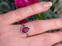 Rubellite Turmalin Tropfen Ring, 925 Silber, Gr 50