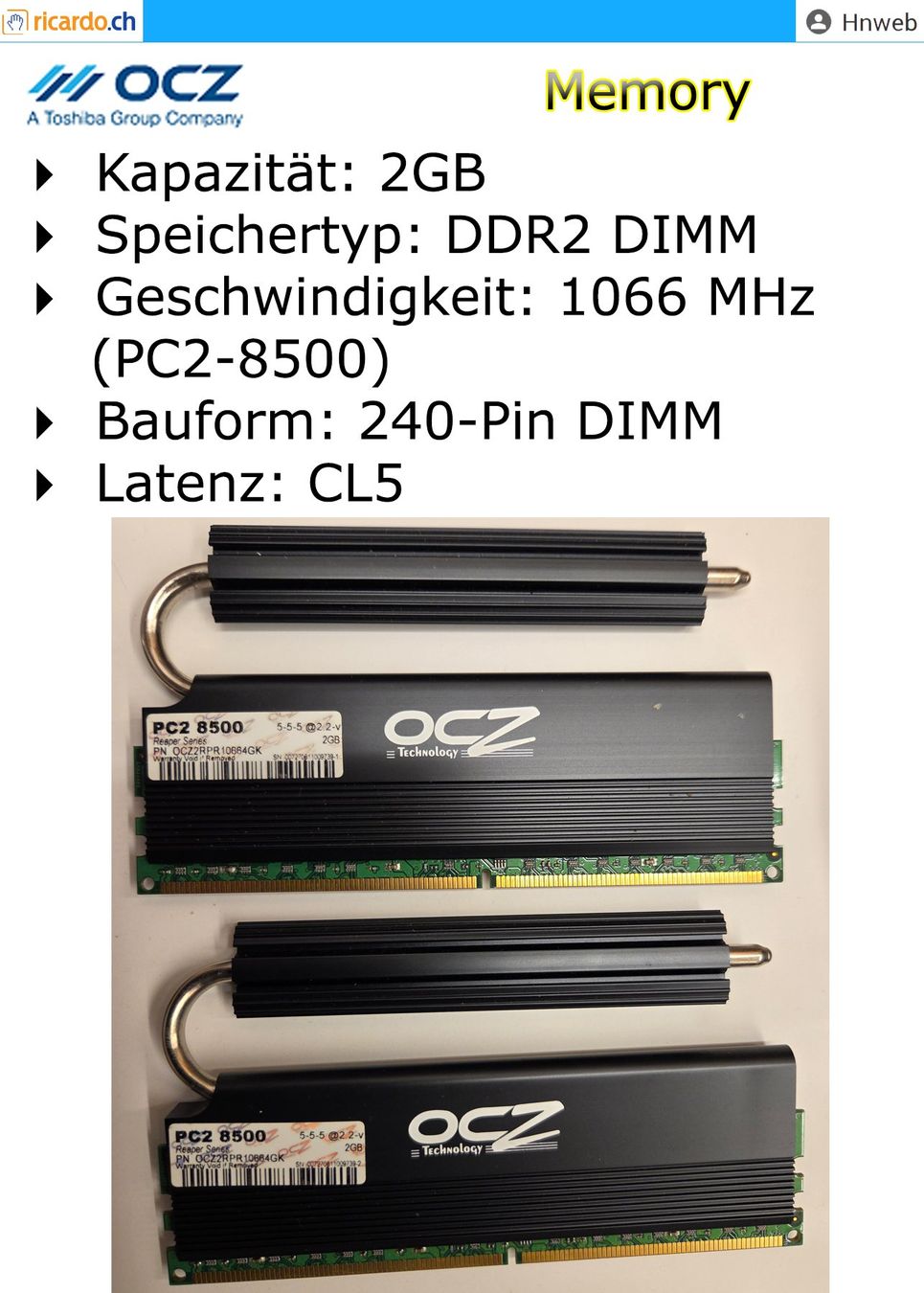Memoria / RAM: OCZ 2GB RAM DDR2 240-Pin DIMM – Usato da Kaisten venduto da Hnweb