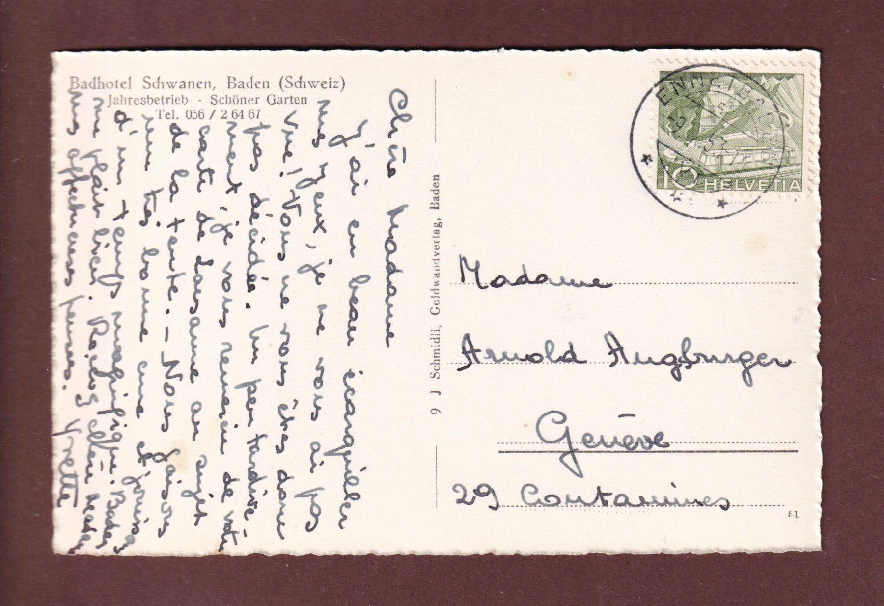 Cartoline postali: BADEN - 1953 – Usato da Pully venduto da nicecards 1