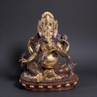 Ganesha Bronze Statue teilvergoldet Elefantengott aus Nepal