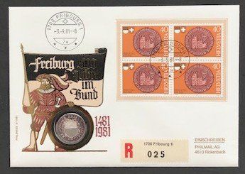 Medaglie: 1981, Numisbrief Freiburg 500 J. Bund, silber, selten – Nuovo (secondo la descrizione) da Beckenried venduto da Showmustgoon