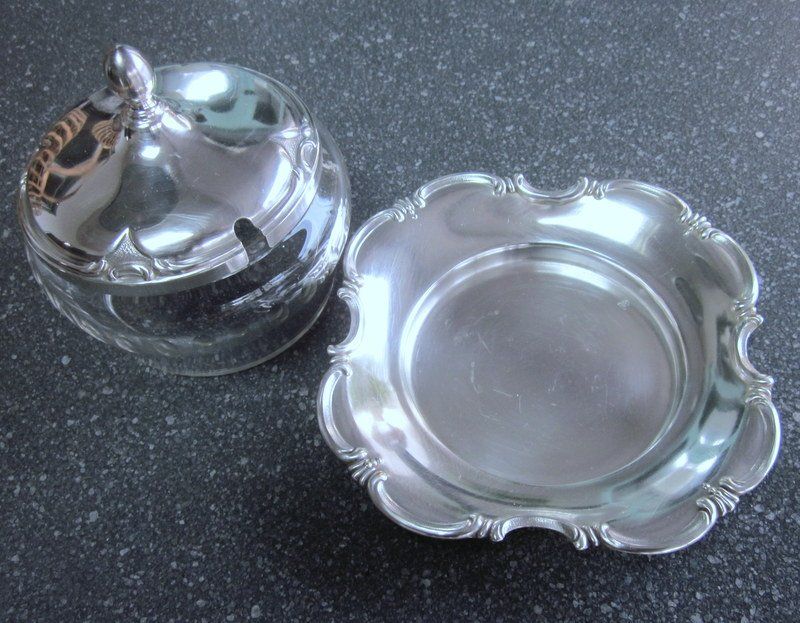 Zuccheriere: Jugendstil Zuckerdose Marmeladendose versilbert mit Glas – Usato da Bischofszell venduto da raika 6
