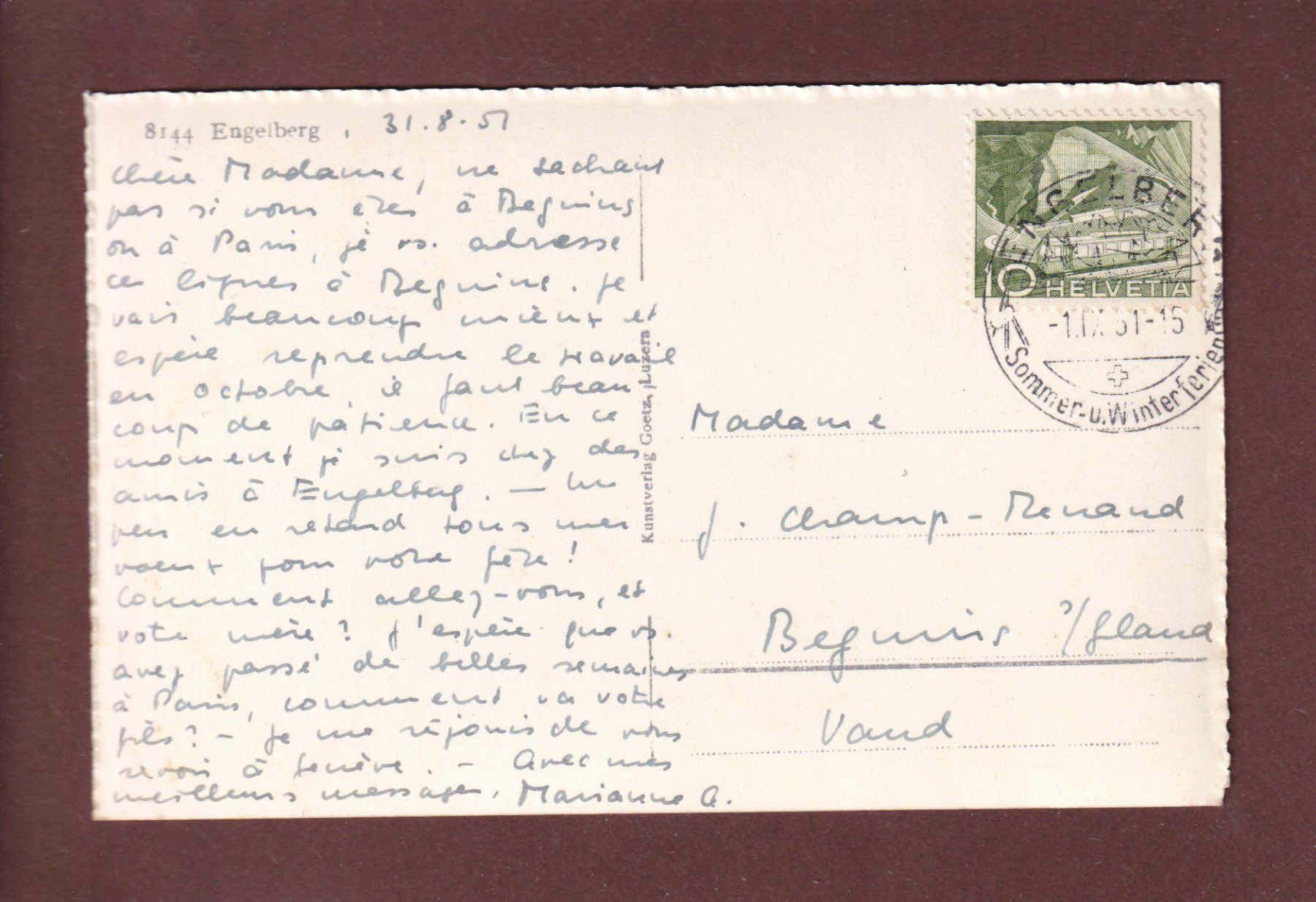 Cartoline postali: ENGELBERG - 1951 – Usato da Pully venduto da nicecards 1