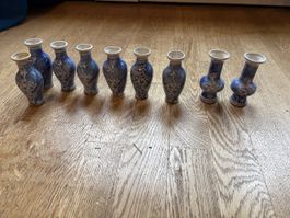Lot de 9 mini vases bleus et blancs, décor floral💐