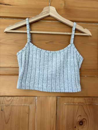 Top Grau Gerippt, Sommer Crop Top, Grösse S