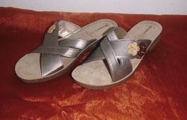Leder - Soft Pantoletten, Silber, Gr.40 * inblu * NEU
