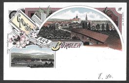Bürglen farbige Lithografie 2 Bilder 1899