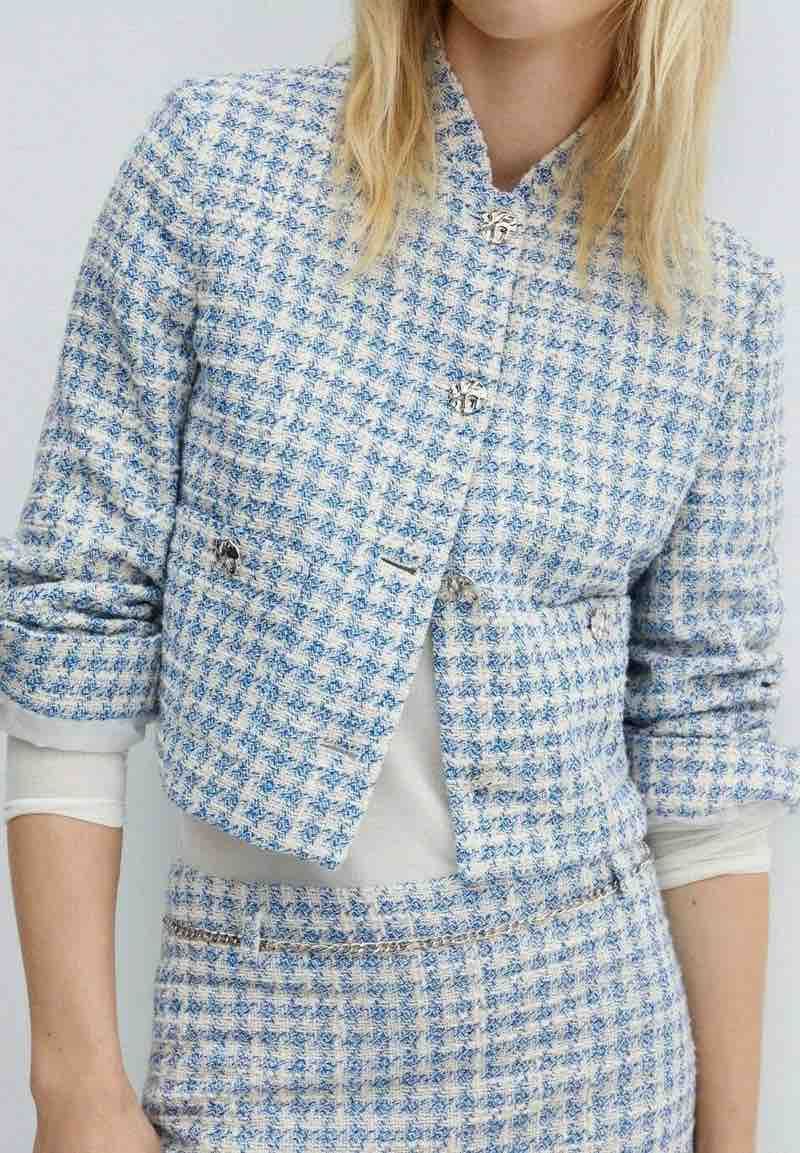 Mango Jacken: MNG Tweed Jacket, Size M, Blue and White Pattern – Neu (gemäss Beschreibung) aus Wettswil von marko0503 1