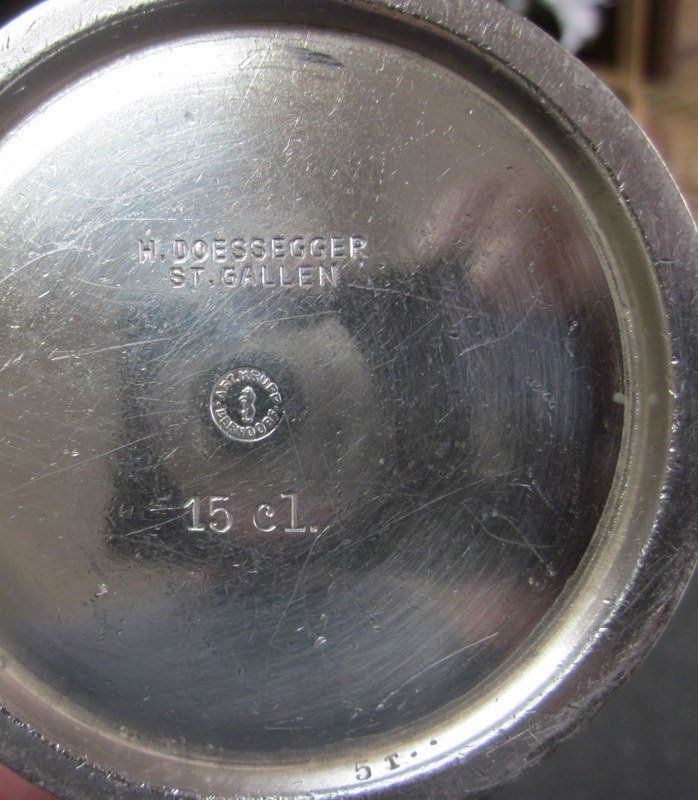Berndorf Caraffe: Versilbertes Rahmkrüglein, Dössegger St. Gallen, 15 cl – Usato da Bischofszell venduto da Pfau0 7