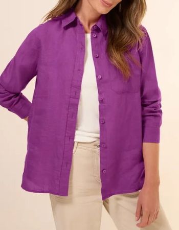 Cecil Leinen Pulli Bluse Hemdbluse XXL Leinen 44 46 Violett