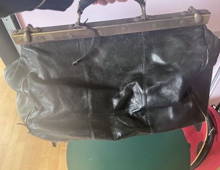 Vintage Doktortasche / Reisetasche aus Leder, Schwarz