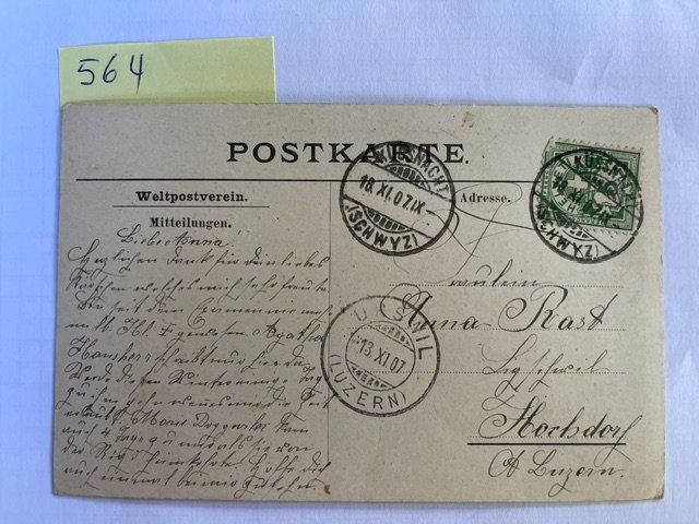 Ansichtskarten: Grusskarte Netstal, 1907 – Gebraucht aus Niederwil AG von dahu75 1