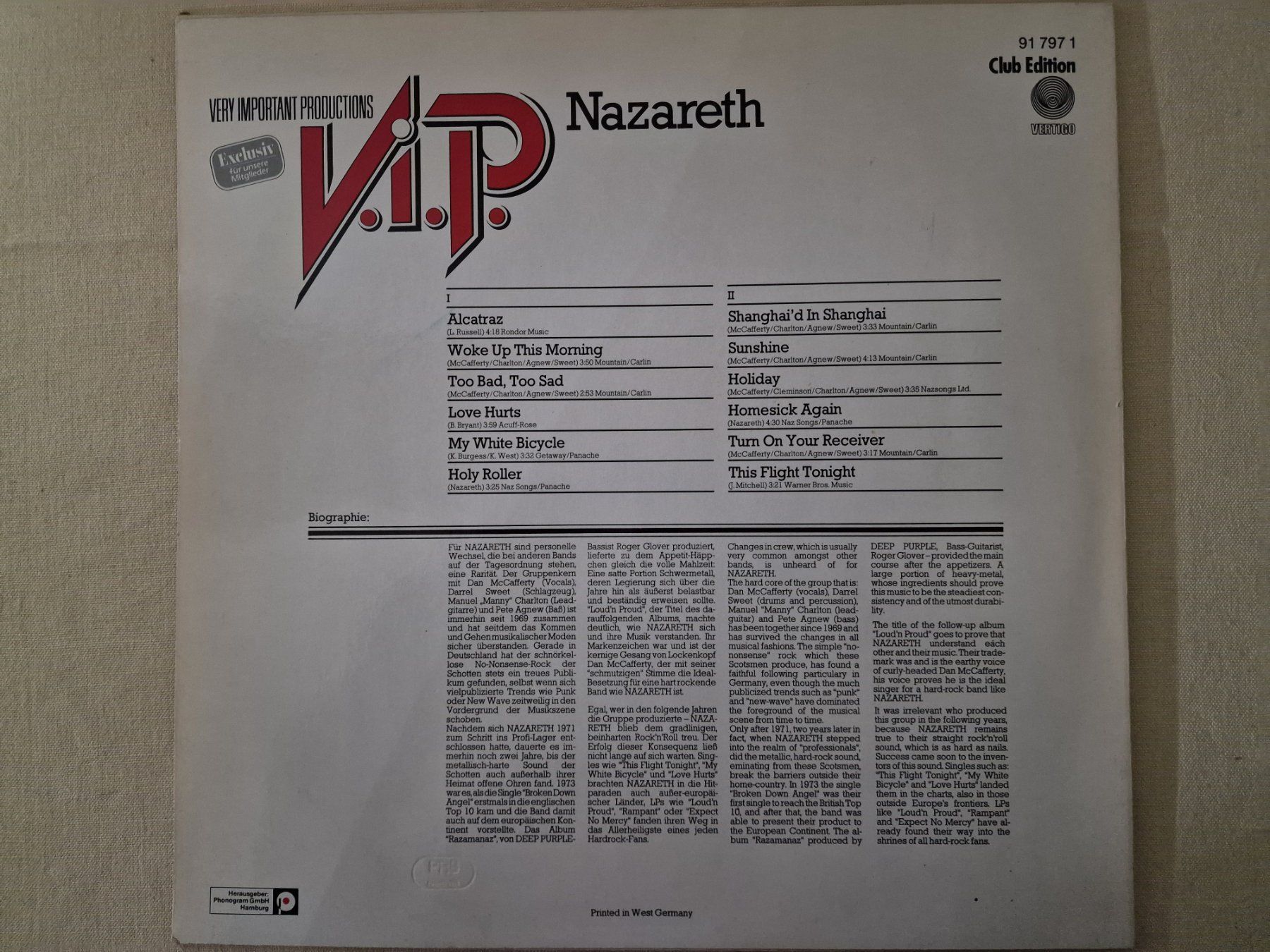 Schallplatten: Nazareth LP – V.I.P. – Gebraucht aus Root von atelier22 1