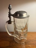 Antik Bierkrug Glas Zinndeckel Löwenbräu Züri guter Zustand