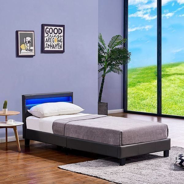 Letti: 13994 - LED Bett 90x200cm + Lattenrost - GRAU – Nuovo e nell'imballaggio originale da Wallenwil venduto da toesstal-vertrieb 2