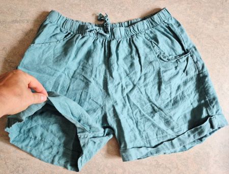 PURO LINO LEINEN LEINENHOSE SHORTS L 40 TÜRKIS,  TOP ZU SHIR