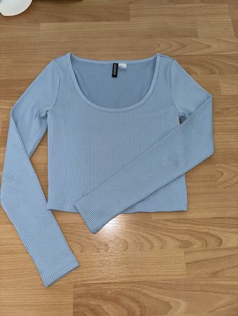 H&M Divided Blue Ribbed Long Sleeve Top, Size S