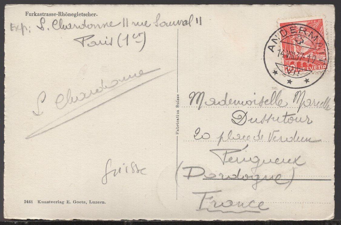 Cartoline postali: Furkastrasse. Rhonegletscher. Postauto  1937 – Usato da Aarau venduto da kufi44 2