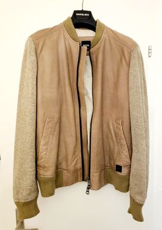 Boss Hugo Boss leather bomber jacket beige size M