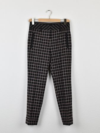 Marc Cain Stoffhose, kariert, schwarz/rosa, Gr.38 (N3)
