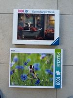 2 Puzzles, Stieglitz und Kuh in Badewanne
