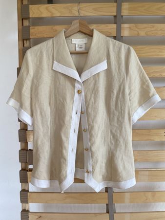 Escada Leinen Bluse beige weiss Grösse 40 guter Zustand