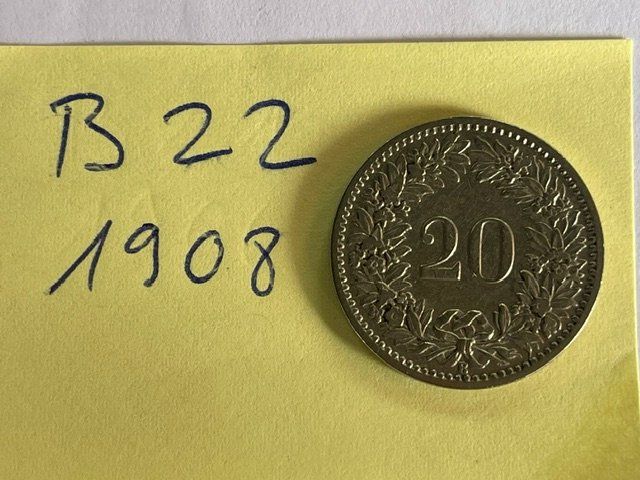 Tutti le monete: 20 Rappen - Schweiz - 1908 – Usato da Niederwil AG venduto da dahu75