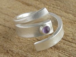 massiv Silber UNIKAT Ring 999 + MP Amethyst Gr. 54