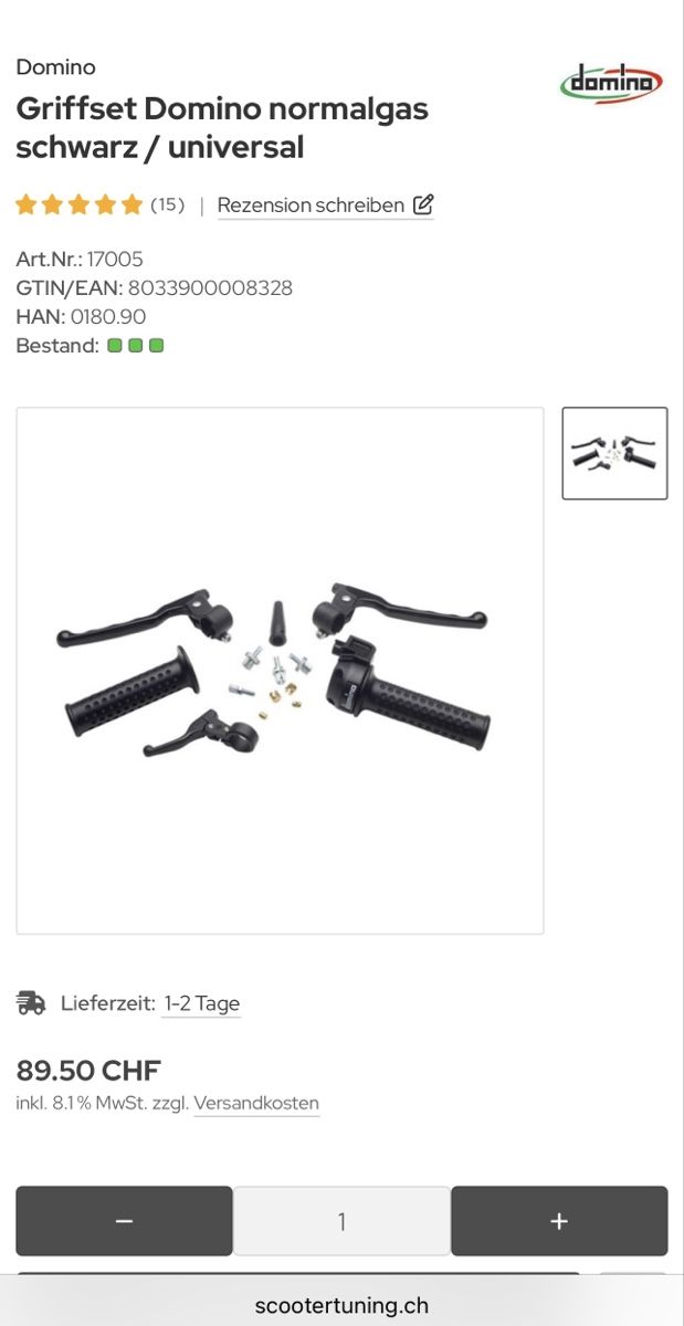 Mofa-Ersatzteile: Domino Griffset Normalgas / Schwarz – Neu und originalverpackt aus Grenchen von Swiss2540
