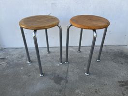 2 Mid Century 70er Jahre Holz Chrom Hocker 