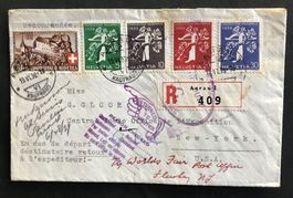 ANTIKER BRIEFUMSCHLAG 1939 SCHWEIZ-USA-USA-SCHWEIZ