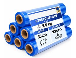 6 x Stretchfolie 50cm 2,5kg 23my blau