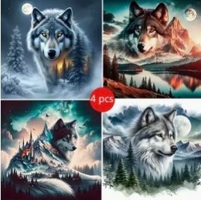 Bastelsets: Diamond Painting : Wolf- 4er Set : 4x 20x20cm – Neu und originalverpackt aus Teufenthal AG von MeineSchatztruhe