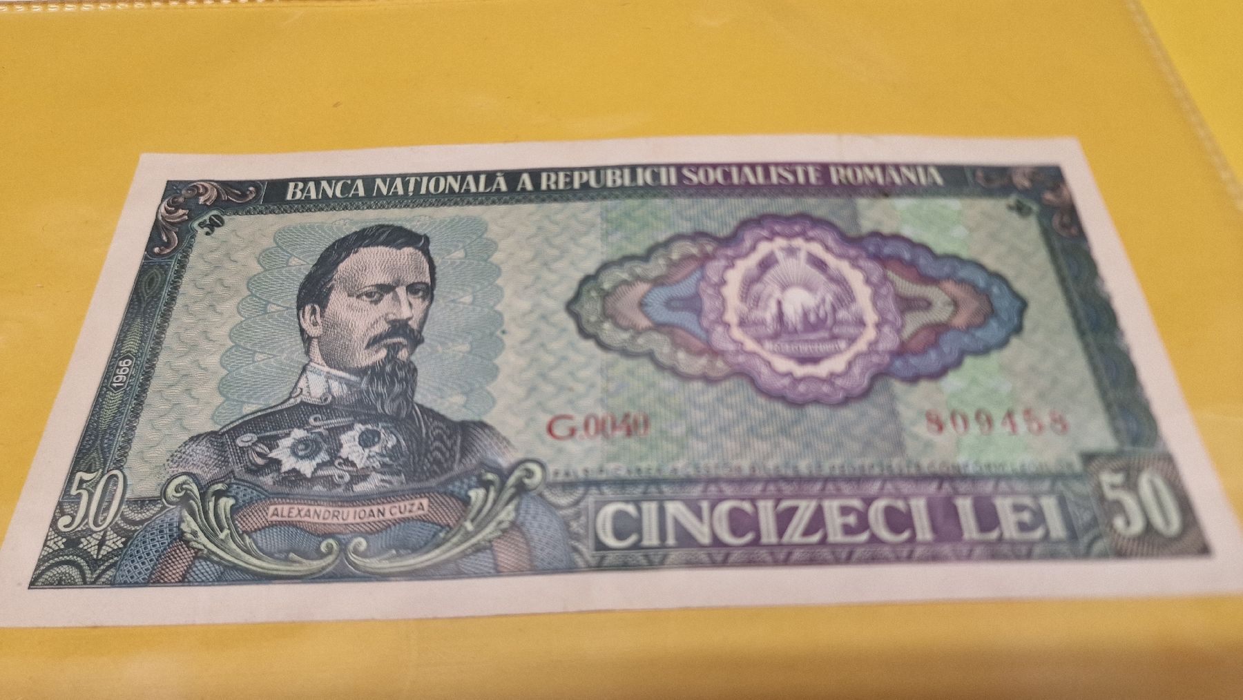Banconote: Rumänien 50 Lei Banknote - 1966 - Top – Nuovo e nell'imballaggio originale da Herisau venduto da Antiques.AR