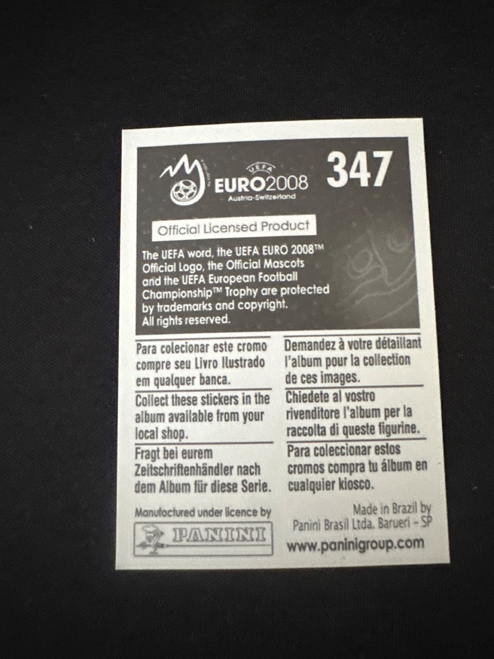 Panini Carte collezionabili: Panini UEFA EM 2008 Sticker - Nr. 347 – Usato da Sulz AG venduto da DealWerk 1