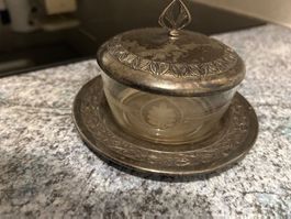 WMF Jugendstil Zuckerdose mit Unterteller Silber und Glas
