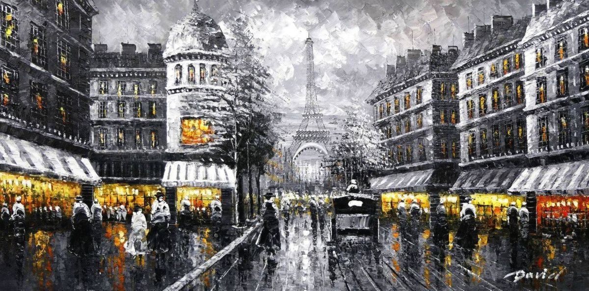 Reproduktionen & Neuware: Modern Art - Paris Spaziergang am Abend – Neu (gemäss Beschreibung) aus Larnaca von KunstDepot24