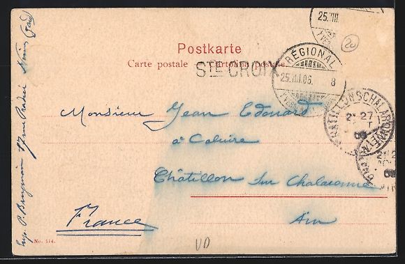Cartoline postali: AK Ste. Croix, Vue generale, 1906 – Usato da Berlin venduto da bartko-reher 1
