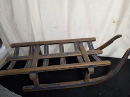 Antiker Holzschlitten blau lackiert gebraucht Kinderschlitte