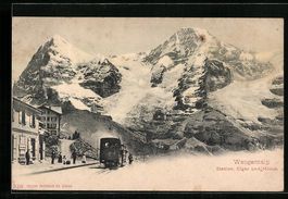 Wengernalp, Bergbahn-Station, Eiger und 
