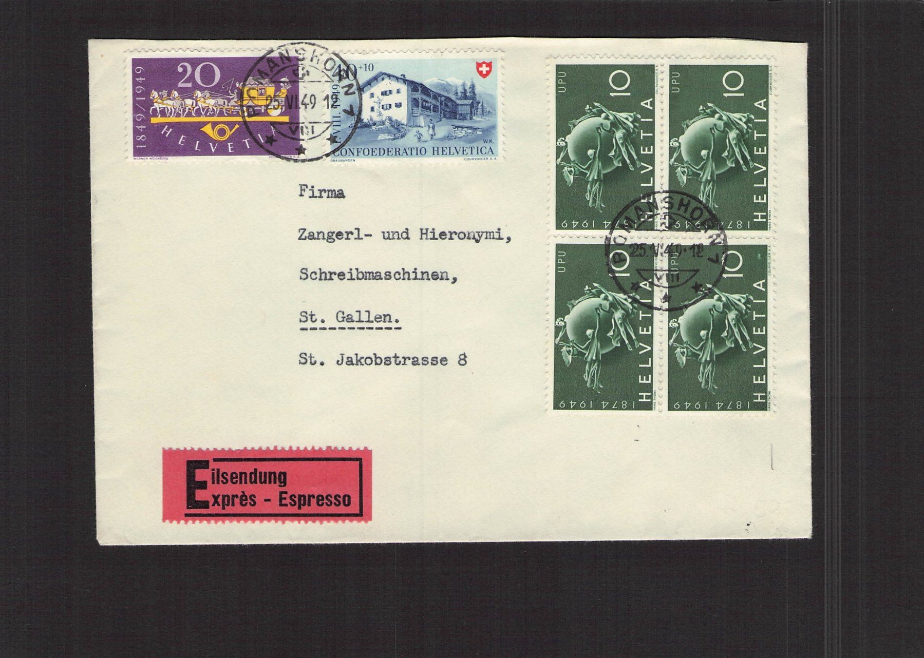 Tutti i francobolli: Beleg Romanshorn - St. Gallen , 25.Vl.1949 – Usato da Reichenburg venduto da Pipo-67
