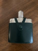Vintage Flachmann mit Lederetui, grün, seltenes Stück