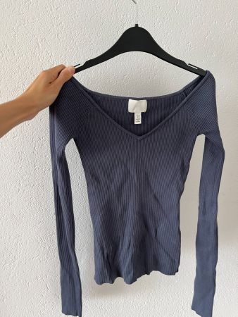 Pull côtelé gris pétrole, manches longues - Taille XS