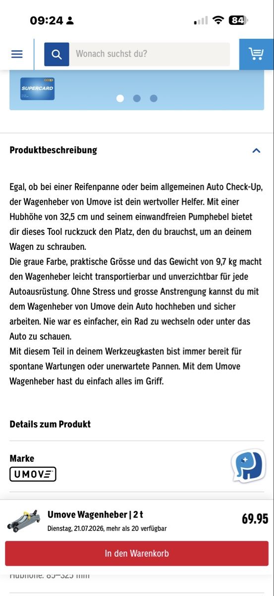 Tous les outils: Auto Wagenheber 2t – D'occasion à Münchringen par saane77 7