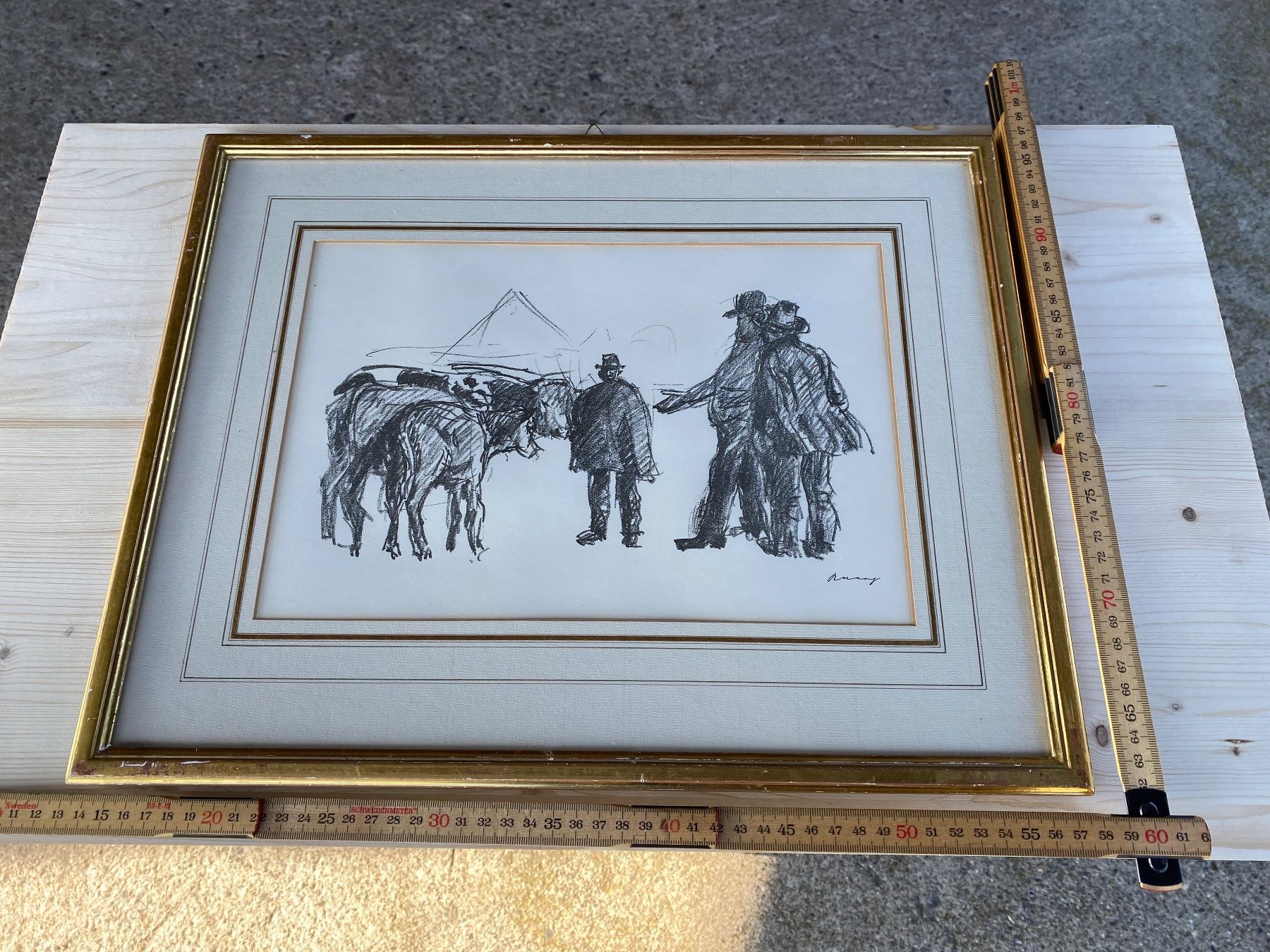 Glocken & Treicheln: schöne alte Lithographie von Viehmarkt – Gebraucht aus Feldbach von Olive1 9